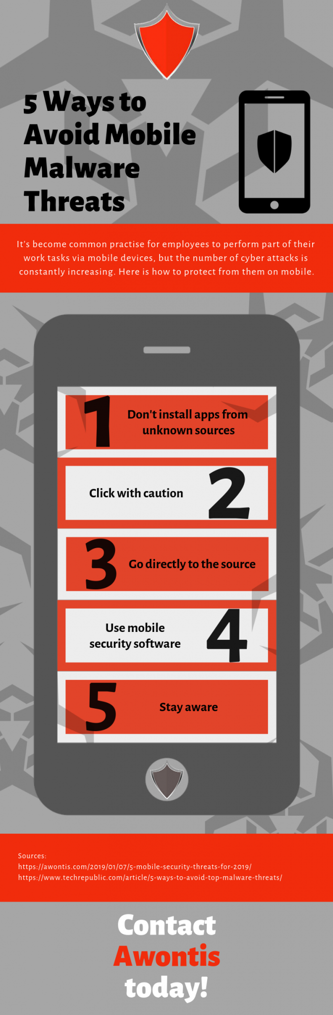 5 Ways To Avoid Mobile Malware Threats Infographic Awontis